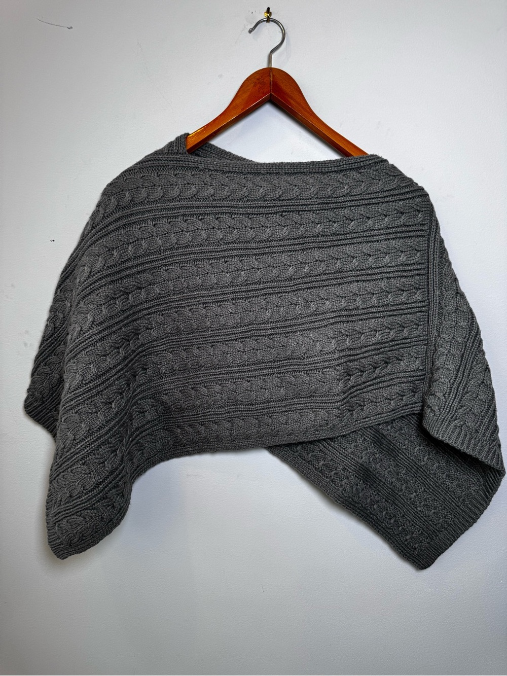 LOFT Gray Cable Knit Poncho Sweater Asymmetrical Highland Inspired
